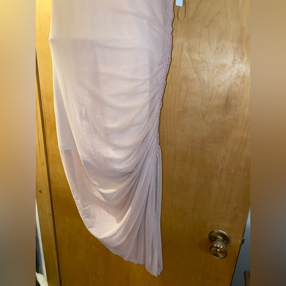 XTRAORDINARY Blush/Nude Mesh Overlay Spaghetti Strap Ruched Sheer Dress - Picture 6 of 8